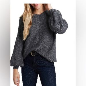 1.State Ribbed Balloon Sleeve Cotton Blend Sweater - Large